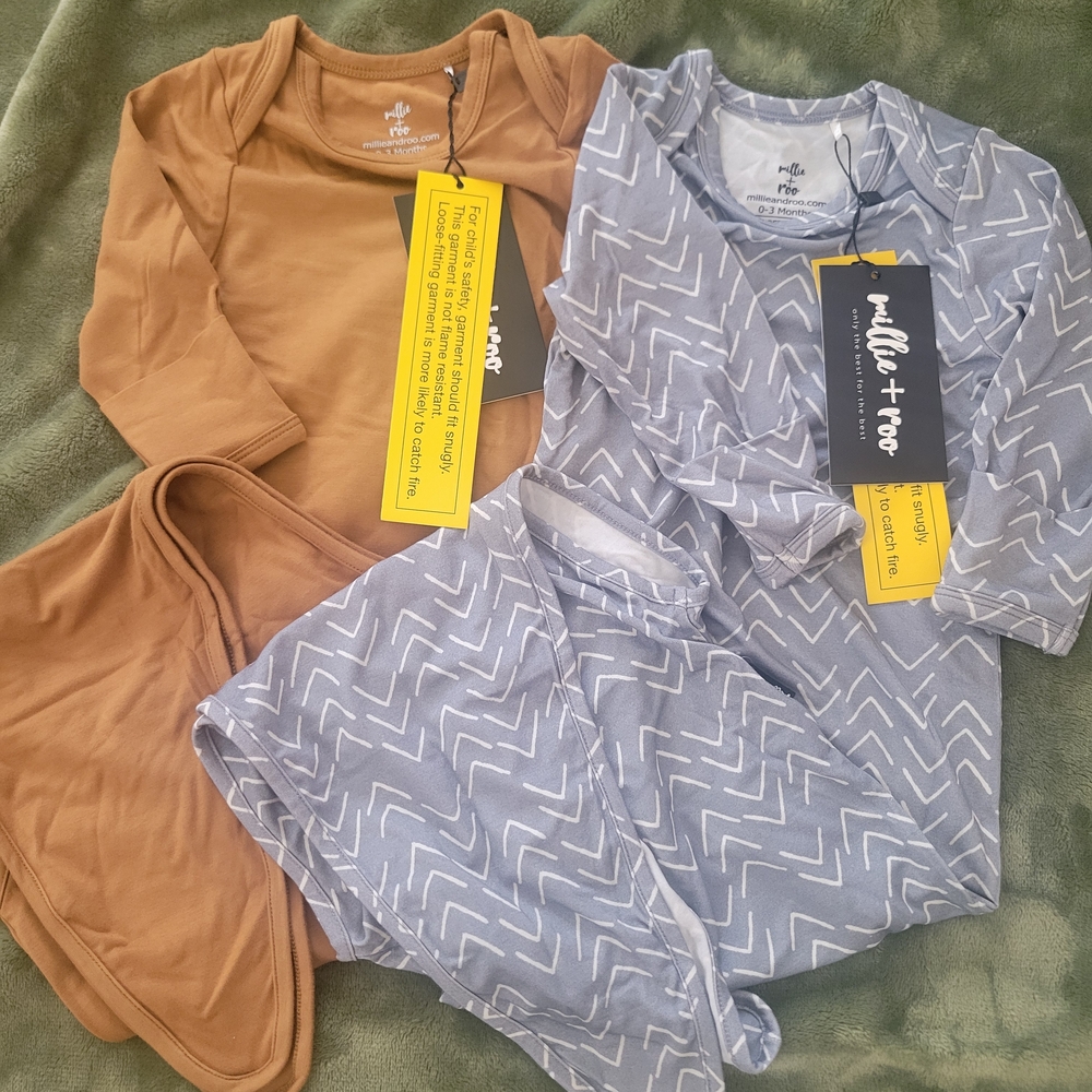 Copper and Blue/Gray Knotted Gowns by Millie + Roo